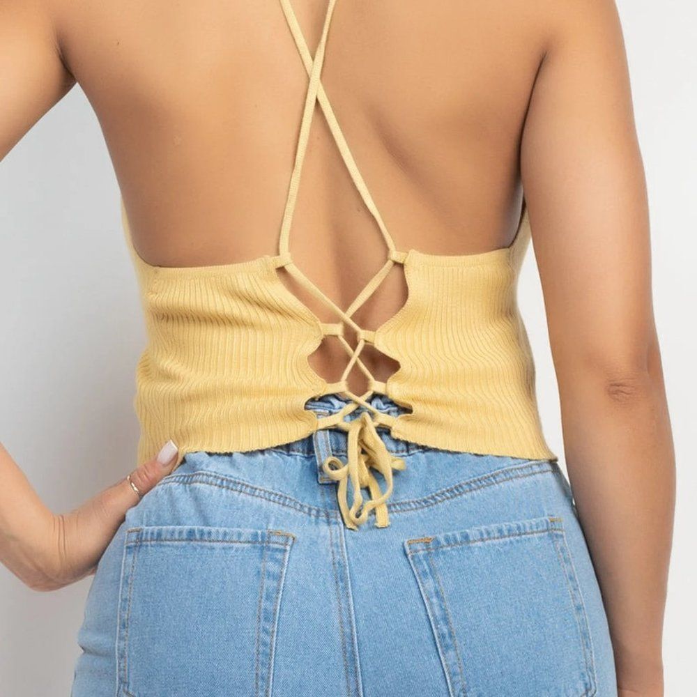 Scoop Ribbed Lace-Up Top - Picture 3 of 6